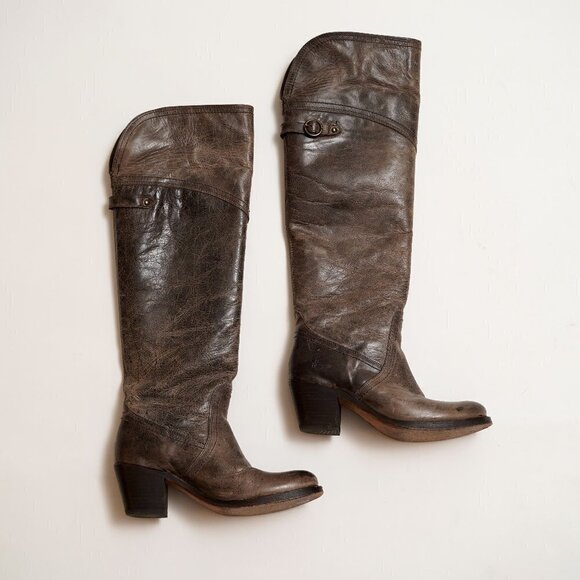 Frye Shoes - Frye Tall Jane Cuff Leather Riding Motorcycle Boots
